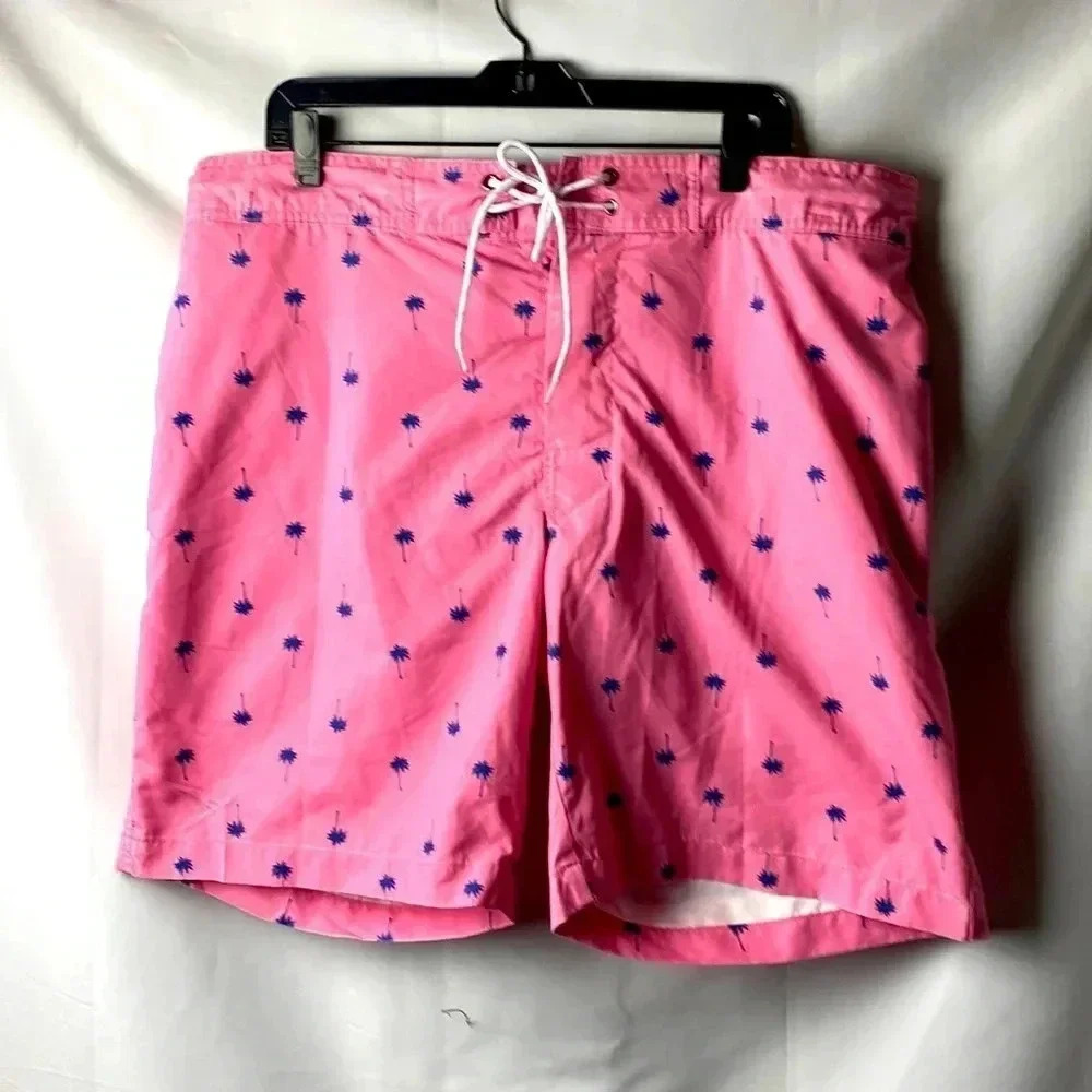 ST JOHNS‎ BAY MENS SIZE XL SWMI TRINKS PINK WITH BLUE PALM TREE DESIGN